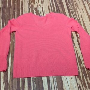Halogen Cashmere Sweater V-Neck Long Sleeve Coral Orange M